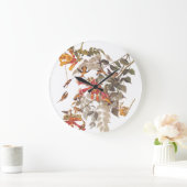 Audubons karminrote Throated Kolibris mit Blumen Große Wanduhr (Zuhause)