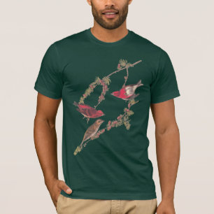 Audubons Lila Finch-Rote Vögel auf der schwarzen L T-Shirt