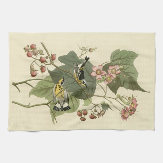 Audubons Magnolien-Trällerer Geschirrtuch (Horizontal)