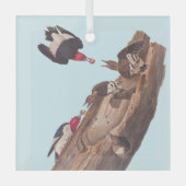 Audubons Red-Headed-Woodpecker-Familie in Log Ornament Aus Glas (Vorderseite)