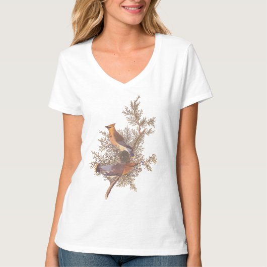 Audubons Zeder-Waxwing-Vogelparade auf dem Evergre T-Shirt (Vorderseite)