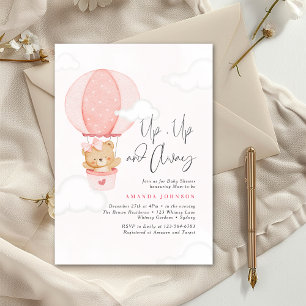 Auf, Auf und Ab Pink Bear Heißluftballon-Baby-Part Einladung