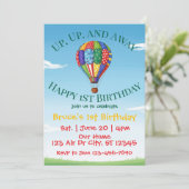 Auf, auf und weg Heißluftballon 1. Geburtstag Einladung (Stehend Vorderseite)