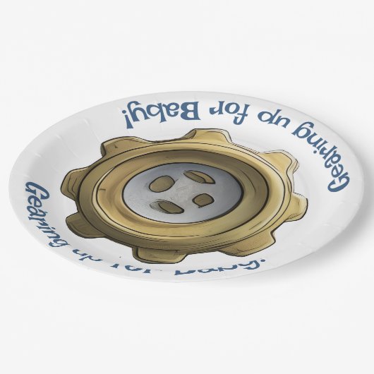 Auf Baby aufpassen! Robot Gear Pappteller (Schrägansicht)