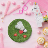 Auf Badminton Player mit Shuttlecock und Liebe Pappteller (Party)