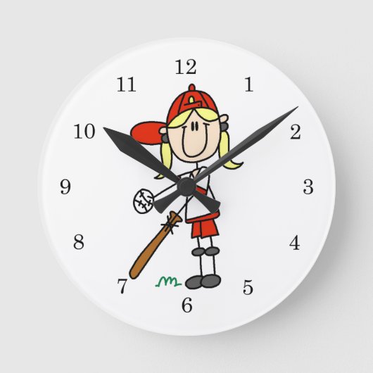 Auf Bat Girl Strichmännchen Baseball Geschenke Runde Wanduhr (Vorderseite)
