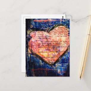 Auf Blau ein rosa Herz Mixed Media Collage Postkarte