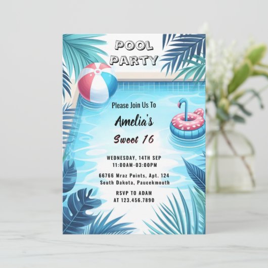 Auf Boy Fun Teen Erwachsene Pool Party Sweet 16 Ge Einladung (Stehend Vorderseite)