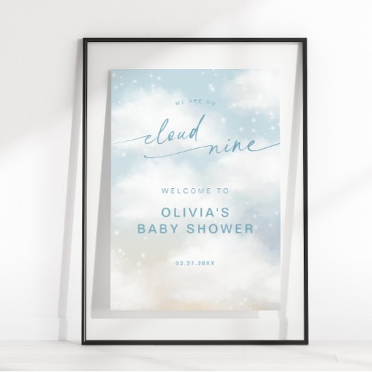 Auf Cloud 9 Dreamwolken Baby Dusche Blue Willkomme Poster