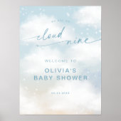 Auf Cloud 9 Dreamwolken Baby Dusche Blue Willkomme Poster (Vorne)