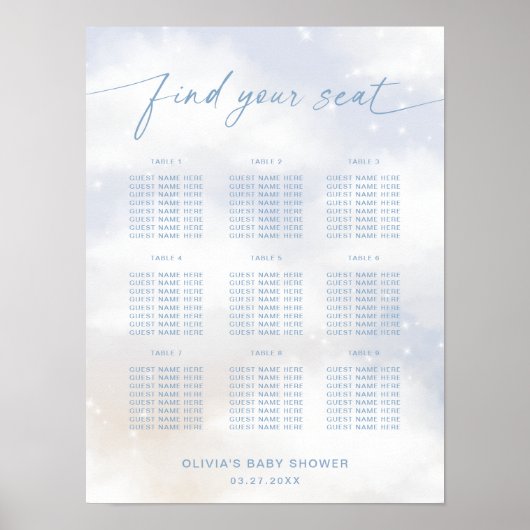 Auf Cloud 9 dusty Blue Seating Chart Poster (Vorne)