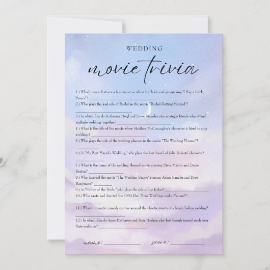 Auf Cloud 9 Movie Trivia Brautparty Game Card Einladung (Vorderseite)
