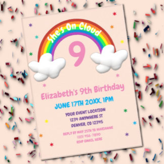 Auf Cloud 9! Rainbow Birthday Acryleinladungen