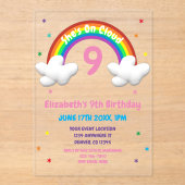 Auf Cloud 9! Rainbow Birthday Acryleinladungen (Vorderseite)
