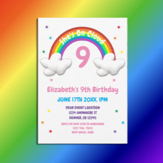 Auf Cloud 9! Rainbow Birthday Einladung