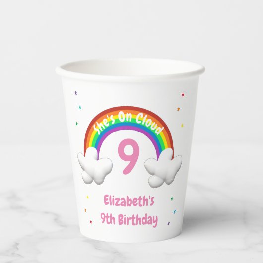 Auf Cloud 9! Rainbow Birthday Pappbecher (Vorderseite)