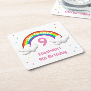 Auf Cloud 9! Rainbow Birthday Rechteckiger Pappuntersetzer