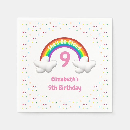 Auf Cloud 9! Rainbow Birthday Serviette (Vorderseite)