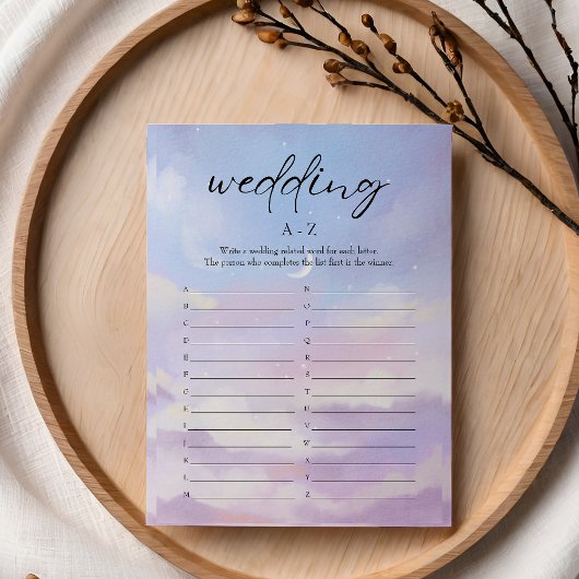 Auf Cloud 9 Wedding A-Z Brautparty Game Card Einladung