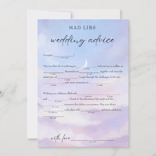 Auf Cloud 9 Wedding Advice Bridal Libs Game Einladung (Vorderseite)