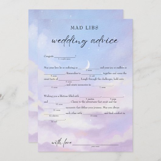 Auf Cloud 9 Wedding Advice Bridal Libs Game Einladung (Vorne/Hinten)