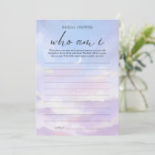 Auf Cloud 9 Wer bin ich Brautparty Game Card Einladung (Stehend Vorderseite)