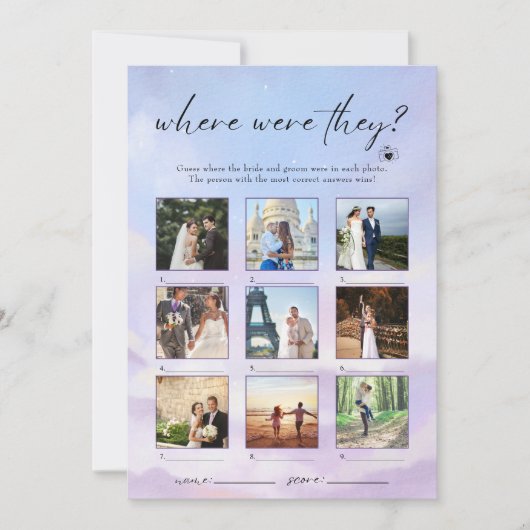 Auf Cloud 9 wo waren sie Foto-Spiel Einladung (Vorderseite)