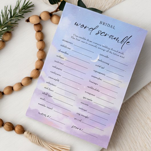 Auf Cloud 9 Word Scramble Brautparty Game Card Einladung