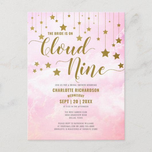 Auf Cloud Nine Dreamy Pastellrosa Brautparty Postkarte (Vorderseite)