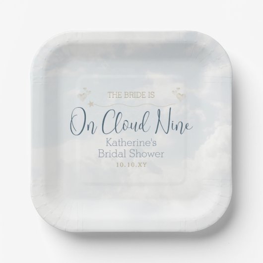 Auf Cloud Nine Elegant Dusty Blue Brautparty Pappteller (Vorderseite)