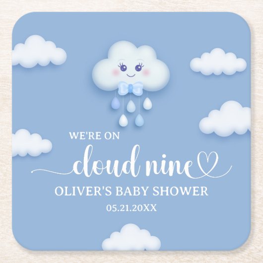 Auf Cloud Nine Modern Blue Boy Baby Dusche Rechteckiger Pappuntersetzer (Vorderseite)