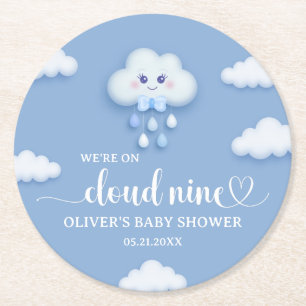 Auf Cloud Nine Modern Blue Boy Baby Dusche Runder Pappuntersetzer