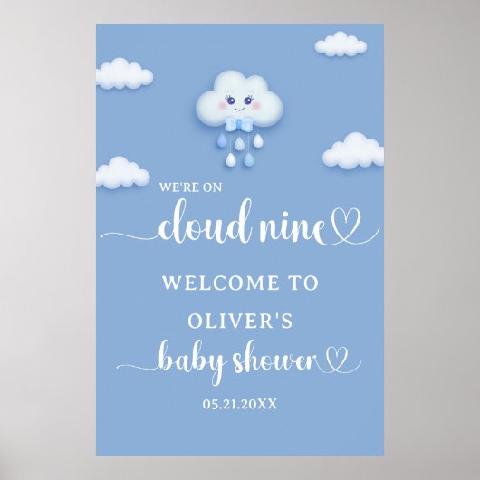 Auf Cloud Nine Modern Boy Baby Dusche Willkommen Poster (Vorne)