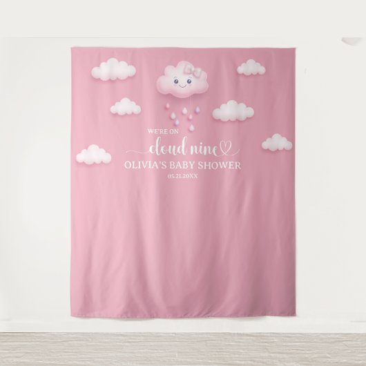 Auf Cloud Nine Modern Pink Girl Baby Dusche Wandteppich (Vorderseite)