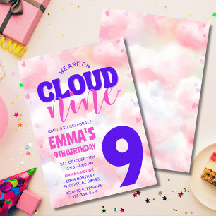Auf Cloud Nine Pink 9. Geburtstagsparty Einladung