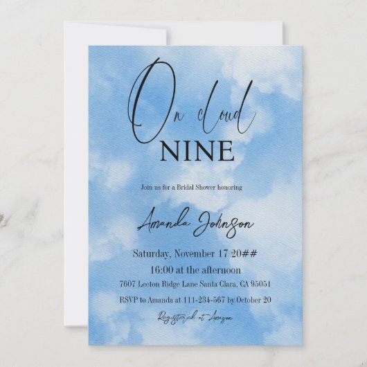 Auf Cloud Nine Watercolor Blue Brautparty Einladung (Vorderseite)