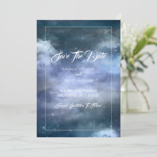 Auf Cloud Nine Wedding Save The Date (Stehend Vorderseite)