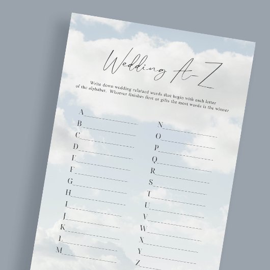 Auf Cloud Wedding A-Z Alphabet Game Cards Einladung