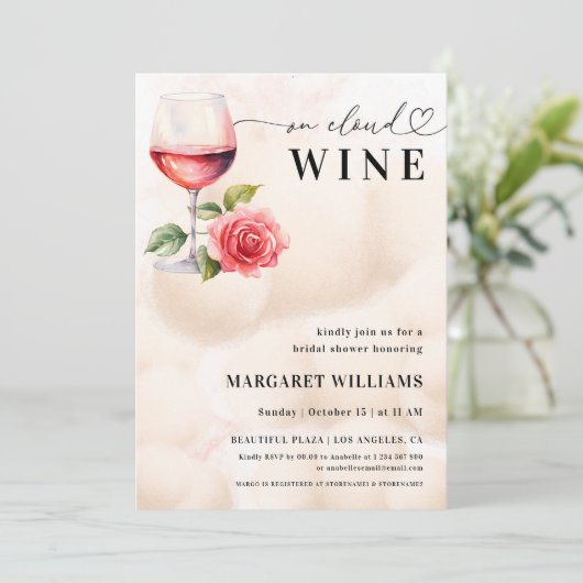 Auf Cloud Wine Theme Heft Script Brautparty Einladung (Stehend Vorderseite)