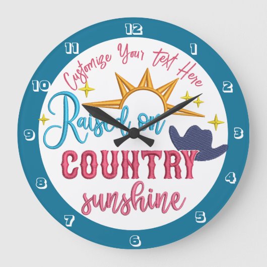 Auf Country Sunshine Zitat Western Cowboy erhoben Große Wanduhr (Vorderseite)