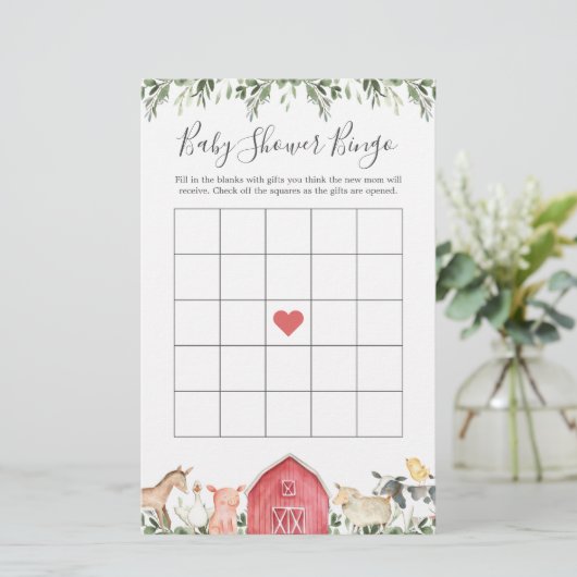 Auf dem Baby-Dusche Bingo-Spiel der Landtiere (Stehend Vorderseite)
