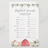 Auf dem Bauernhof Baby Shower Word Scramble Game (Vorne/Hinten)