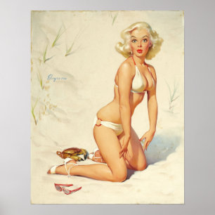 Auf dem Beach Retro Button-up Girl Poster