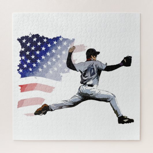 Auf dem Berg - Baseball Pitcher und US-Flagge Puzzle (Vertikal)