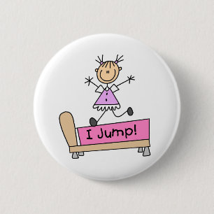 Auf dem Bett springende Stabfigur Mädchen Button