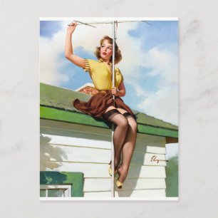 Auf dem Dach Pin Up Postkarte