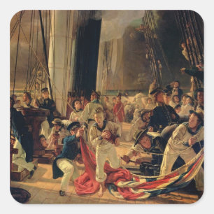 Auf dem Deck während einer Seeschlacht, 1855 Quadratischer Aufkleber