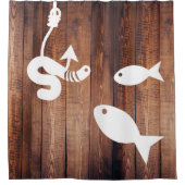 Auf dem Hakenwurm und Fisch Rustikales Holz Duschvorhang (Vorderseite)