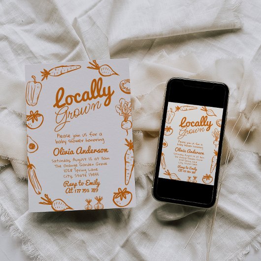 Auf dem heimischen Bauernmarkt Gezeichnet Babydusc Einladung