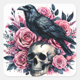 Auf dem Kopf mit rosa Rosen gehobelt Quadratischer Aufkleber